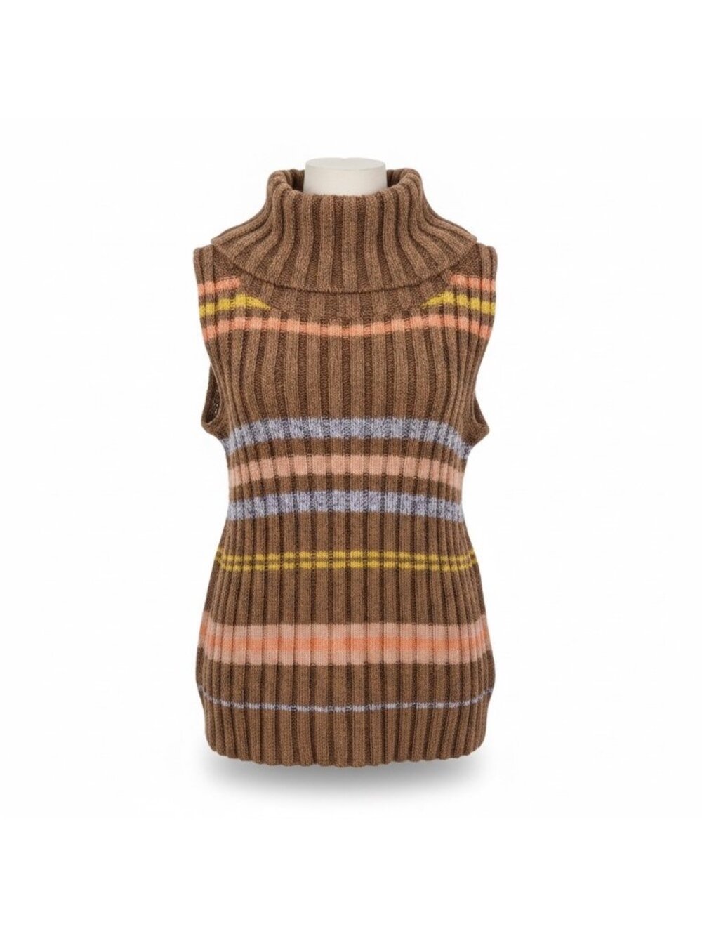 Free People Womens Brown Multicolor Striped Sleeveless Turtleneck Sweater Sz S